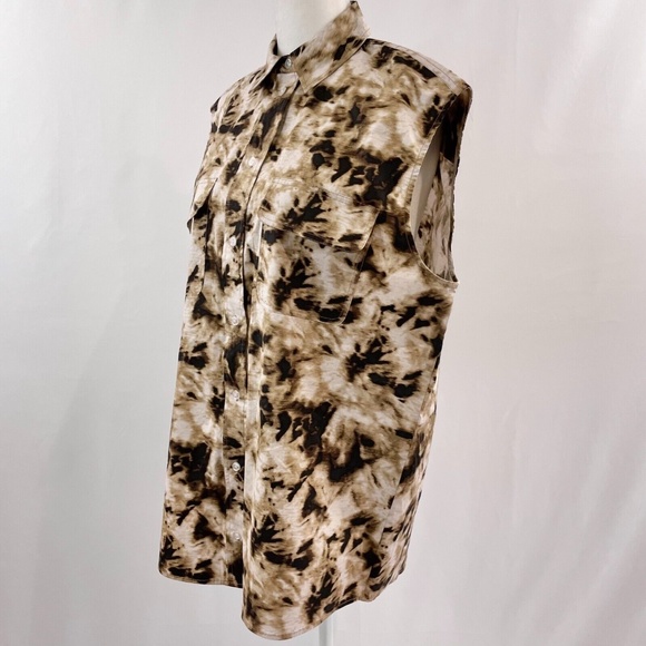 New SAMSOE SAMSOE Oversized Sleeveless Button Down Shirt Camo Clay Size XXS - Picture 9 of 16